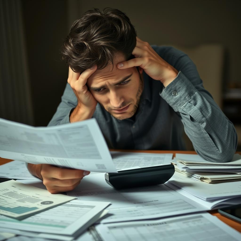 Person stressed about bills and financial pressure